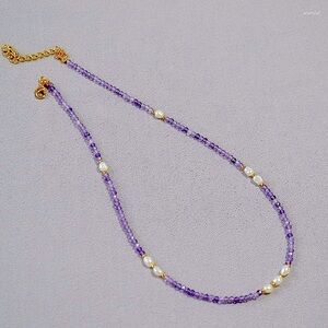Dainty Amethyst Stone Necklace with Freshwater Pearls, 17” + 1” ext, Gorgeous!